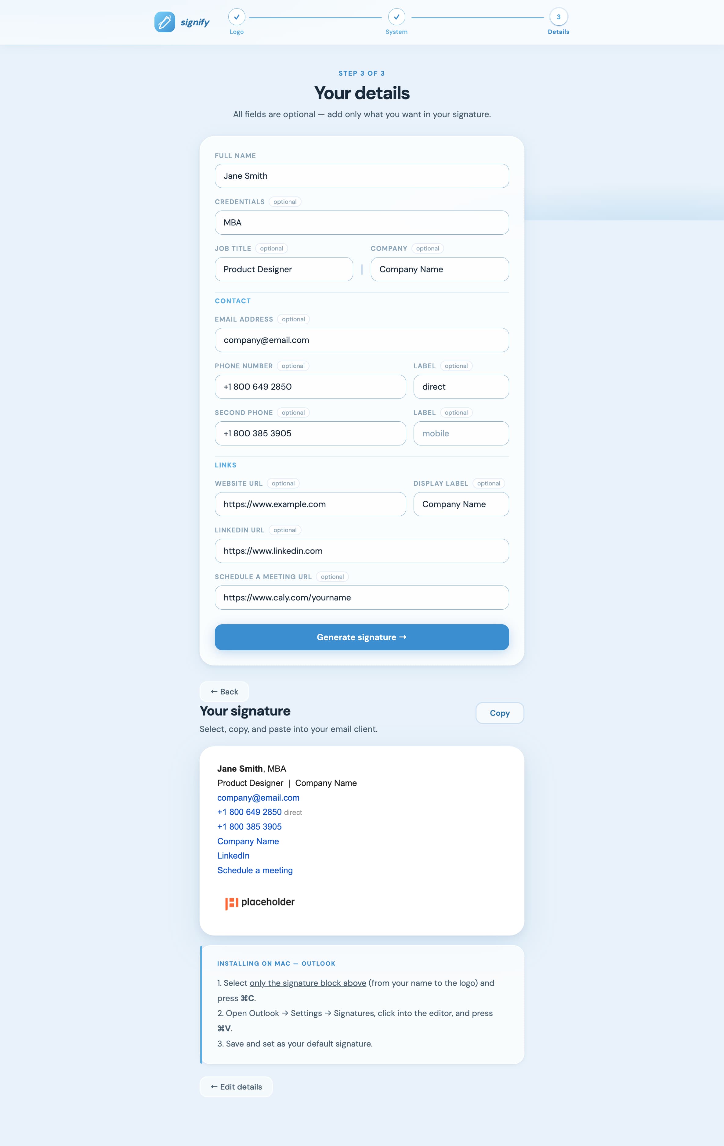 Email Generator final output