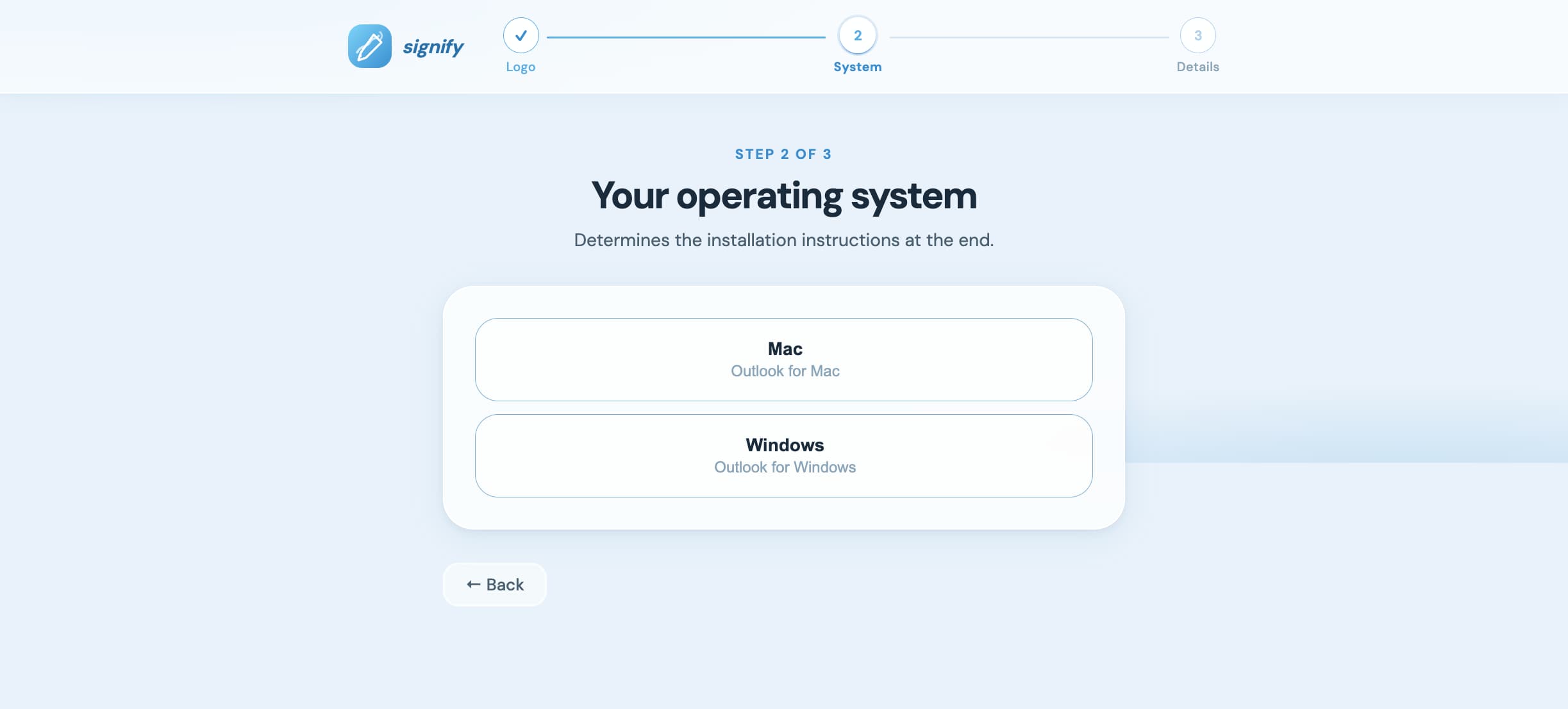 Email Generator operating system selection