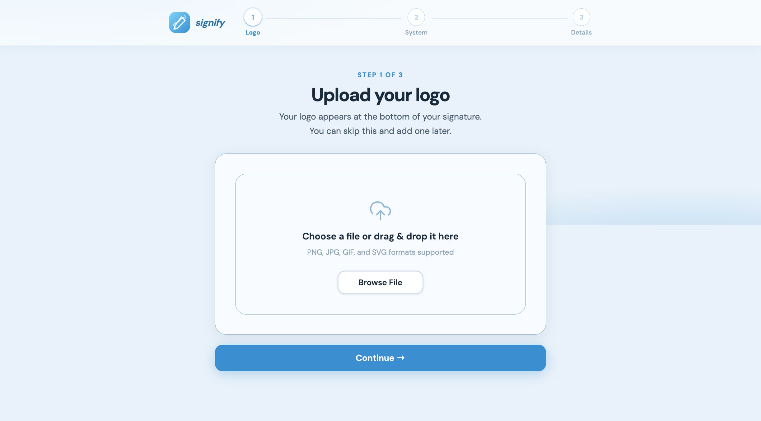 Email Generator upload logo step