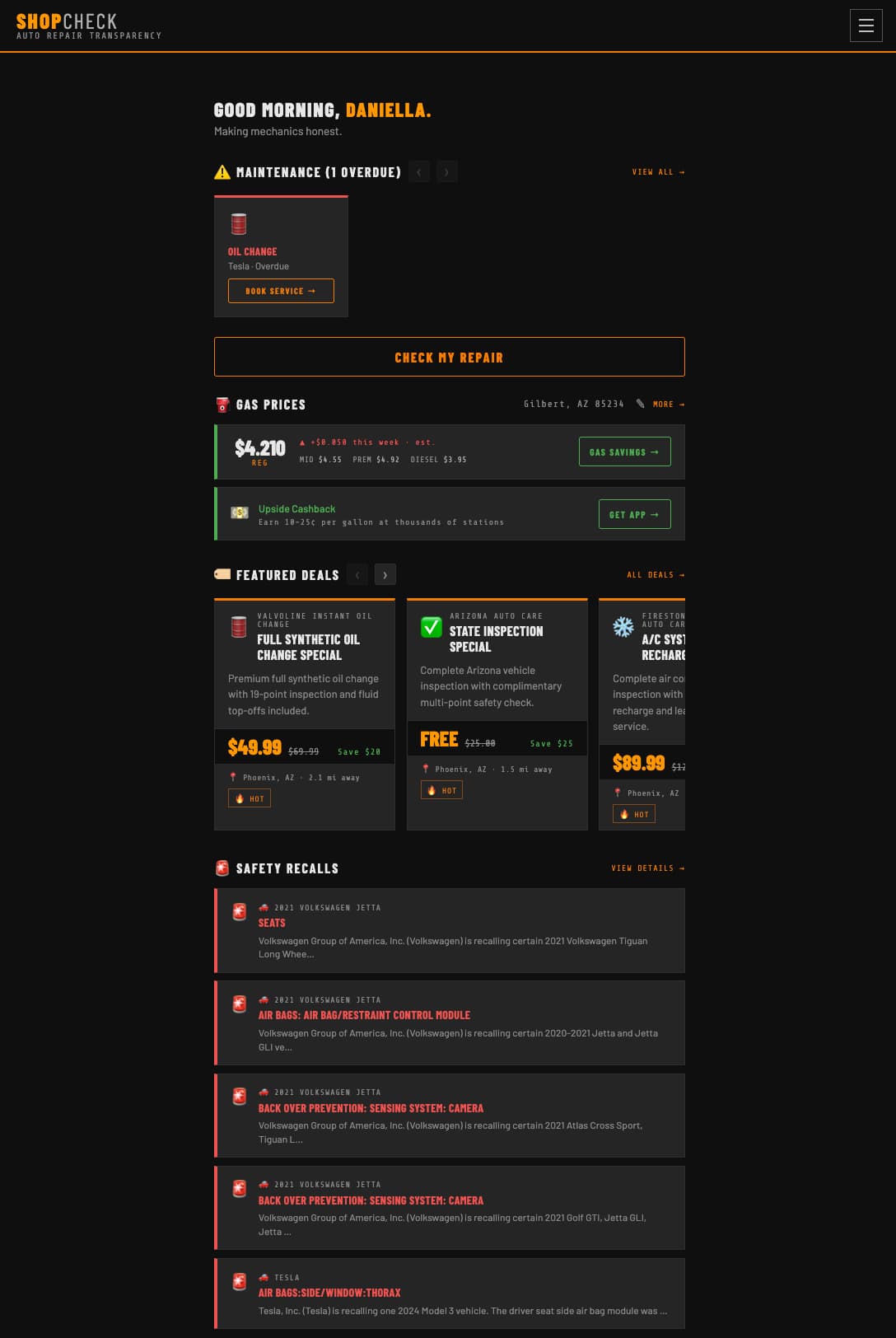 Shop Checker home screen