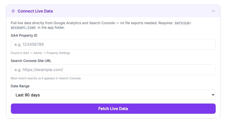 UX Analyzer connect live Google Analytics